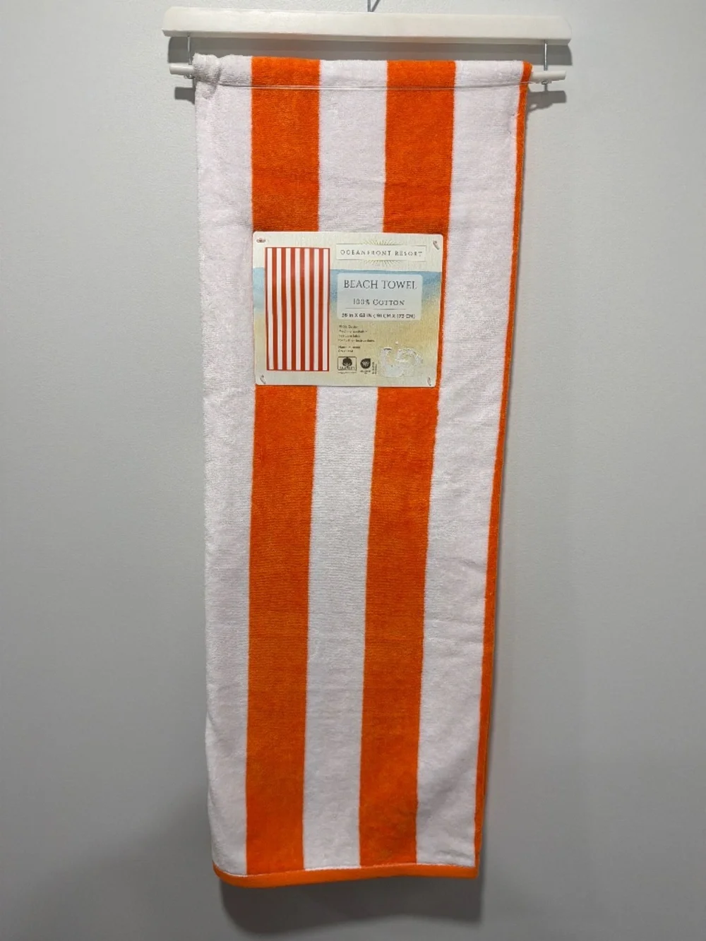 Orange White Cabana Stripe Large Cotton Beach Towel